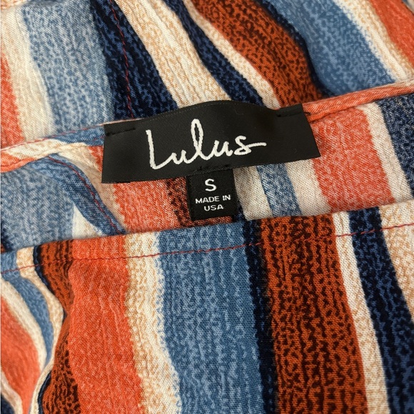 Lulus Beyond The Sea Peach Multicolor Striped Open Back Crop Top Small - Picture 6 of 6